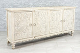 Indian Hand Carved Mango Wood 4 Door Sideboard White 12